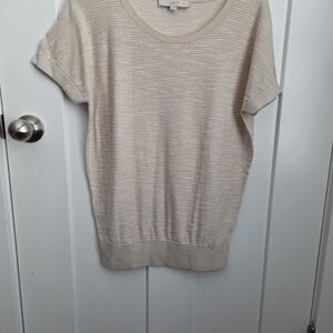 Loft Beige Striped Short Sleeve Sweater